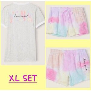 VS PINK outfit Freya tie dye rainbow set shorts tee xl